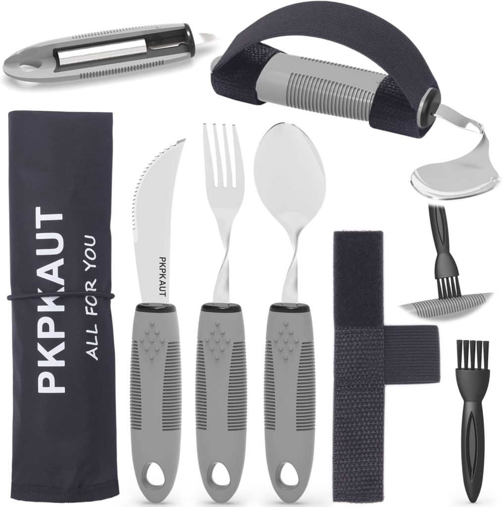 Weighted Parkinsons Utensils for Hand Tremors, Weighted Silverware for Parkinsons Patients Arthritic Hands, Built Up Utensils for Adults